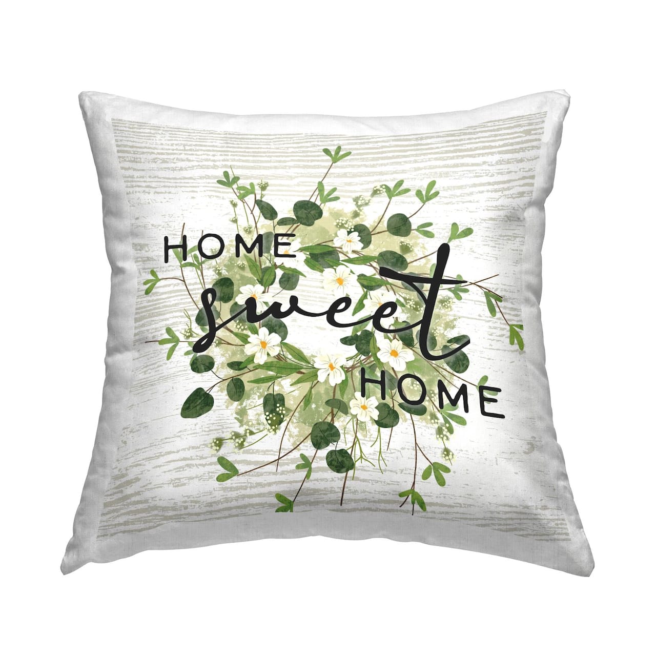 Stupell Industries Sweet Home Floral Leaves Wreath Throw Pillow, 18" x 18"